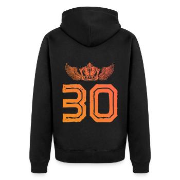 30 Zahl Krone - Unisex Premium Bio Zip Hoodie - Schwarz - Hinten - Nico (187cm)