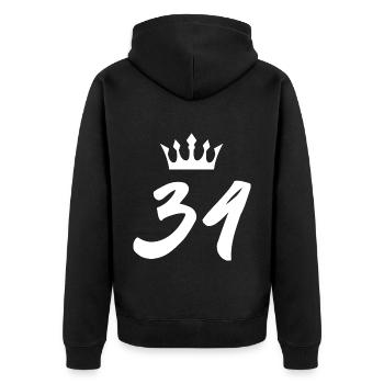 34 Zahl Krone - Unisex Premium Bio Zip Hoodie - Schwarz - Hinten - Nico (187cm)