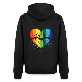 Regenbogen LGBT Schwul Lesbisch T-Shirt - Unisex Premium Bio Zip Hoodie - Schwarz - Hinten - Nico (187cm)