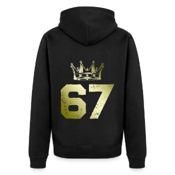 67 Zahl Krone - Unisex Premium Bio Zip Hoodie - Schwarz - Hinten - Nico (187cm)