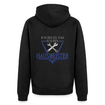 lustiger Spruch mit Hausmeister Facility Manager - Unisex Premium Bio Zip Hoodie - Schwarz - Hinten - Nico (187cm)