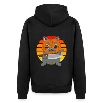 Halloween Katze Kürbiskopf - Unisex Premium Bio Zip Hoodie - Schwarz - Hinten - Nico (187cm)