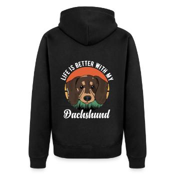 Das Leben ist besser mit meinem Dackel - Unisex Premium Bio Zip Hoodie - Schwarz - Hinten - Nico (187cm)