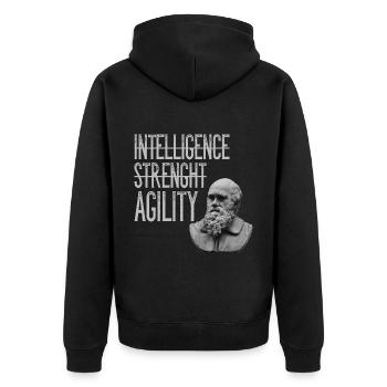 Charles Darwin Agility Agilität Anpassungsfähig - Unisex Premium Bio Zip Hoodie - Schwarz - Hinten - Nico (187cm)