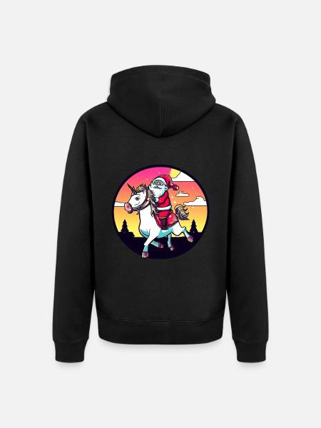 Einhorn Weihnachtsmann - Unisex Premium Bio Zip Hoodie - Schwarz