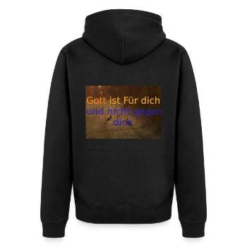 Gott ist für dich - Unisex Premium Bio Zip Hoodie - Schwarz - Hinten - Nico (187cm)