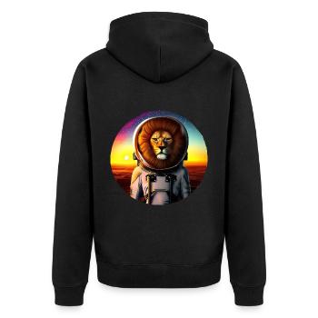 Astronaut Löwe im Sonnenuntergang - Unisex Premium Bio Zip Hoodie - Schwarz - Hinten - Nico (187cm)