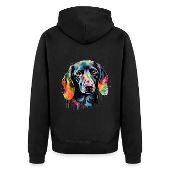 Dackel Hund Teckel Watercolor Art Hundekopf - Unisex Premium Bio Zip Hoodie - Schwarz - Hinten - Nico (187cm)