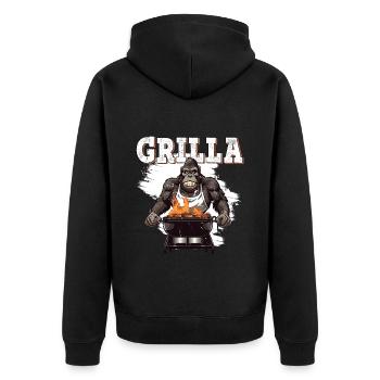 Grillen Grilla Griller Gorilla BBQ Spruch Lustig - Unisex Premium Bio Zip Hoodie - Schwarz - Hinten - Nico (187cm)