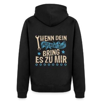 KFZ Mechaniker Auto Geschenk Werkstatt - Unisex Premium Bio Zip Hoodie - Schwarz - Hinten - Nico (187cm)