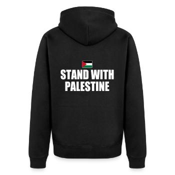 I stand with palestine - Unisex Premium Bio Zip Hoodie - Schwarz - Hinten - Nico (187cm)