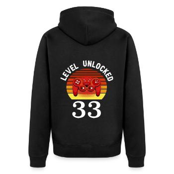 Level 33 unlocked 33 Geburtstag 33 Jahre alt - Unisex Premium Bio Zip Hoodie - Schwarz - Hinten - Nico (187cm)