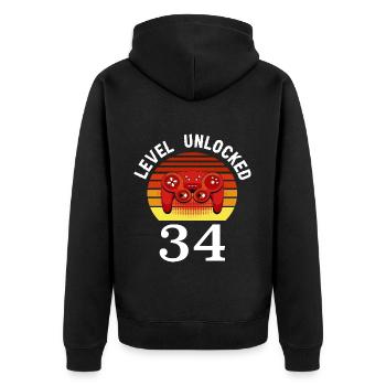 Niveau 34 débloqué 34 Anniversaire 34 ans - Veste à capuche bio Premium Unisexe - noir - Dos - Nico (187cm)