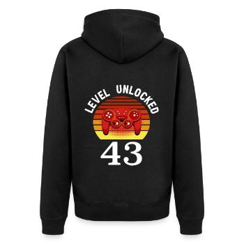 Level 43 unlocked 43 Geburtstag 43 Jahre alt - Unisex Premium Bio Zip Hoodie - Schwarz - Hinten - Nico (187cm)