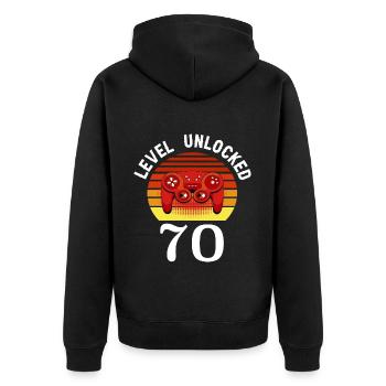 Level 70 unlocked 70 Geburtstag 70 Jahre alt - Unisex Premium Bio Zip Hoodie - Schwarz - Hinten - Nico (187cm)
