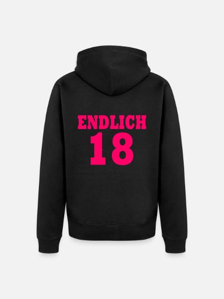 Endlich 18 - Unisex Premium Bio Zip Hoodie - Schwarz