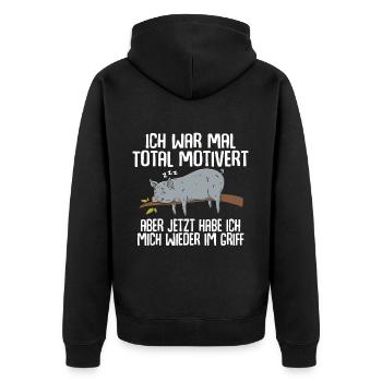 Ich War Mal Total Motivert - Unisex Premium Bio Zip Hoodie - Schwarz - Hinten - Nico (187cm)
