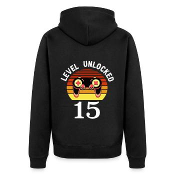 Level 15 unlocked 15 Birthday 15 years old - Unisex Premium Organic Zip Hoodie - black - Back - Nico (187cm)