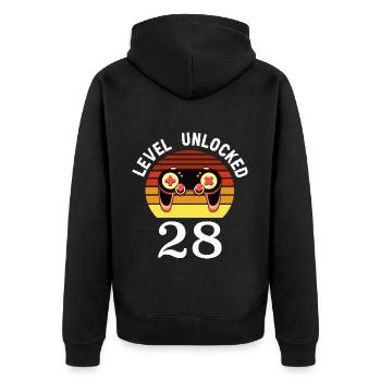 Niveau 28 débloqué 28 Anniversaire 28 ans - Veste à capuche bio Premium Unisexe - noir - Dos - Nico (187cm)