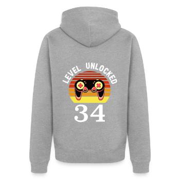 Level 34 unlocked 34 Geburtstag 34 Jahre alt - Unisex Premium Bio Zip Hoodie - Grau meliert - Hinten - Nico (187cm)
