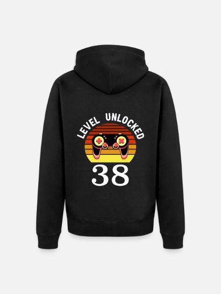Niveau 38 débloqué 38 Anniversaire 38 ans - Veste à capuche bio Premium Unisexe - noir