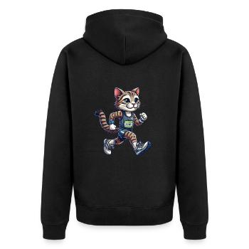 Cute Marathon Runner Cat - Unisex Premium Bio Zip Hoodie - Schwarz - Hinten - Nico (187cm)