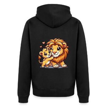 Loving Lion Parent with Child - Unisex Premium Organic Zip Hoodie - black - Back - Nico (187cm)