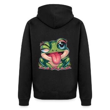 Ästhetischer Frosch Frösche für einen Frosch - Unisex Premium Bio Zip Hoodie - Schwarz - Hinten - Nico (187cm)