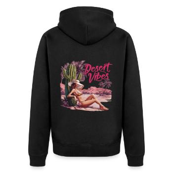 Sonnenuntergang Desert Vibes Urlaub Abenteuer - Unisex Premium Bio Zip Hoodie - Schwarz - Hinten - Nico (187cm)