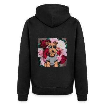 Airedale Terrier - Unisex Premium Bio Zip Hoodie - Schwarz - Hinten - Nico (187cm)
