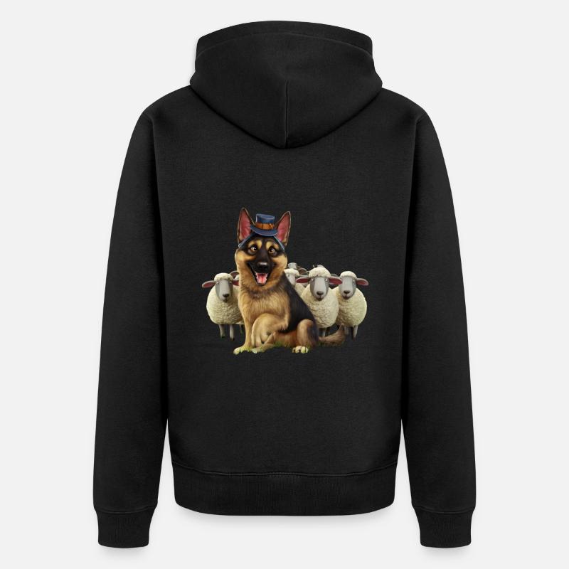 Deutscher Schäferhund mit kleinen Schäfchen - Unisex Premium Bio Zip Hoodie - Schwarz