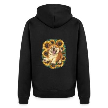 Cartoon Chow Chow with Summer Sunflowers - Unisex Premium Organic Zip Hoodie - black - Back - Nico (187cm)