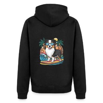 Cool Australian Shepherd with Sunglasses - Unisex Premium Organic Zip Hoodie - black - Back - Nico (187cm)