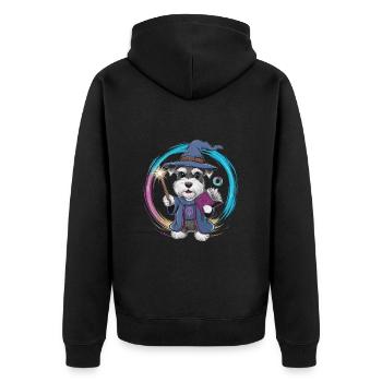 Magischer Zwergschnauzer im Zauberer Outfit - Unisex Premium Bio Zip Hoodie - Schwarz - Hinten - Nico (187cm)