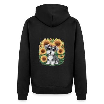 Niedlicher Zwergschnauzer mit Sonnenblumen - Unisex Premium Bio Zip Hoodie - Schwarz - Hinten - Nico (187cm)