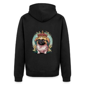Mignon Pékinois avec couronne et lys - Veste à capuche bio Premium Unisexe - noir - Dos - Nico (187cm)