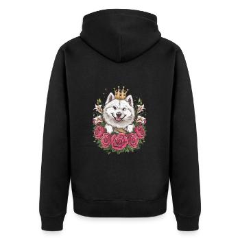 Süßer Samojede Spitz mit Rosen und Lillien - Unisex Premium Bio Zip Hoodie - Schwarz - Hinten - Nico (187cm)