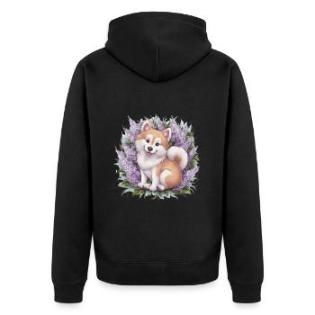 Spitz Samoyède doux avec un beau lilas - Veste à capuche bio Premium Unisexe - noir - Dos - Nico (187cm)