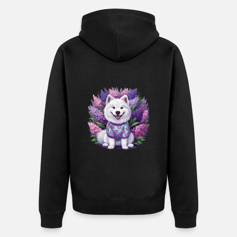 Süßer Samojede Spitz mit wunderschönem Flieder - Unisex Premium Bio Zip Hoodie - Schwarz