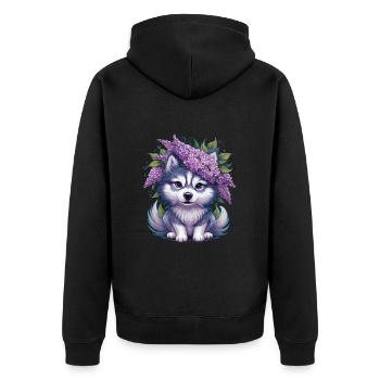 Cute husky with lilac for dog lovers - Unisex Premium Organic Zip Hoodie - black - Back - Nico (187cm)