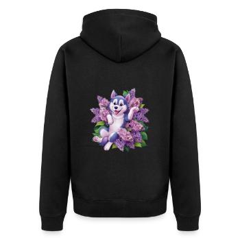 Cute husky with lilac for dog lovers - Unisex Premium Organic Zip Hoodie - black - Back - Nico (187cm)