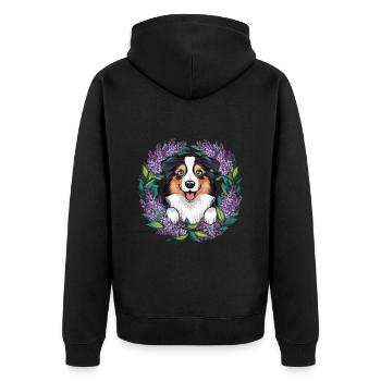 Australian Shepherd Motif with Lilac - Unisex Premium Organic Zip Hoodie - black - Back - Nico (187cm)