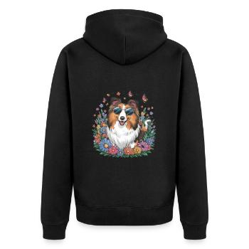Chien de berger Shetland - Sheltie avec des papillons - Veste à capuche bio Premium Unisexe - noir - Dos - Nico (187cm)