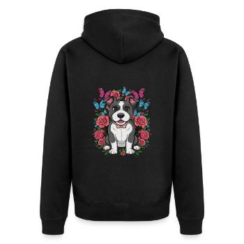 Dessin animé mignon Staffordshire bull terrier avec des roses - Veste à capuche bio Premium Unisexe - noir - Dos - Nico (187cm)
