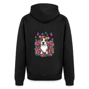Dessin animé mignon Staffordshire bull terrier avec des roses - Veste à capuche bio Premium Unisexe - noir - Dos - Nico (187cm)