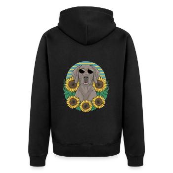 Weimaraner Hund mit Sonnenblumen - Unisex Premium Bio Zip Hoodie - Schwarz - Hinten - Nico (187cm)
