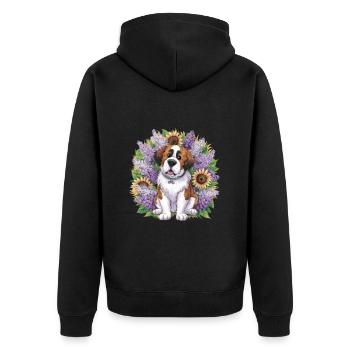 Bernhardiner mit Sonnenblumen - Unisex Premium Bio Zip Hoodie - Schwarz - Hinten - Nico (187cm)