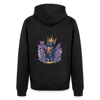 Doberman Pinscher avec couronne, lys et tulipes - Veste à capuche bio Premium Unisexe - noir - Dos - Nico (187cm)