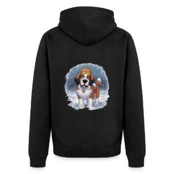 Cartoon Saint Bernard with crown in the snow - Unisex Premium Organic Zip Hoodie - black - Back - Nico (187cm)