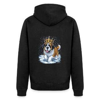 Cartoon Saint Bernard with crown in the snow - Unisex Premium Organic Zip Hoodie - black - Back - Nico (187cm)